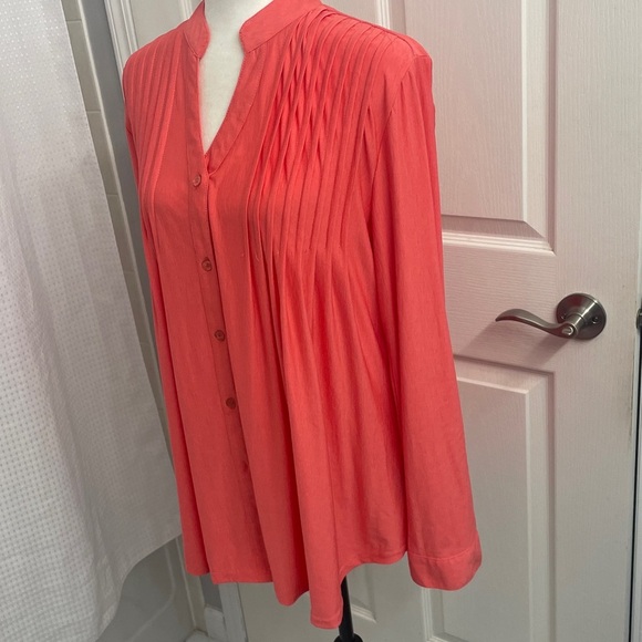 PAPA Vancouver Classic Button Down Pleats  Color Coral/Salmon Long Sleeve Sz L - Picture 3 of 14